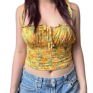 Urban Outfitters Valentina Bustier Crop Top NWT Women M Y2K Tie Front Smocked